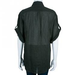 مملوكة مسبقًا قميص بربري بريت ميليتري أزرار أخضر مخطط XL