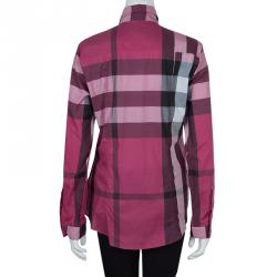 مملوكة مسبقًا قميص بربري كم طويل كاروهات نوفاتشيك أزرار أمامية قطن وردي M