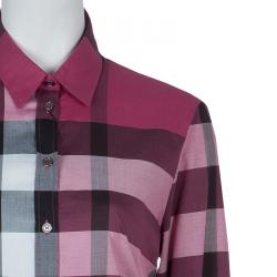 مملوكة مسبقًا قميص بربري كم طويل كاروهات نوفاتشيك أزرار أمامية قطن وردي M