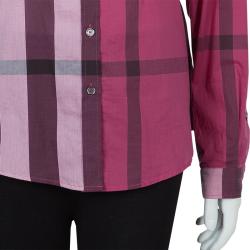 مملوكة مسبقًا قميص بربري كم طويل كاروهات نوفاتشيك أزرار أمامية قطن وردي M