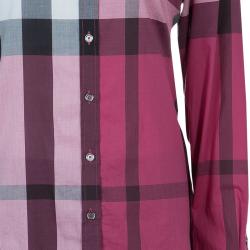 مملوكة مسبقًا قميص بربري كم طويل كاروهات نوفاتشيك أزرار أمامية قطن وردي M