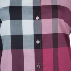 مملوكة مسبقًا قميص بربري كم طويل كاروهات نوفاتشيك أزرار أمامية قطن وردي M