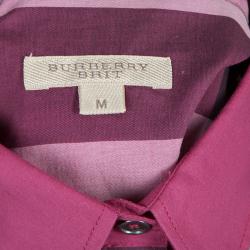 مملوكة مسبقًا قميص بربري كم طويل كاروهات نوفاتشيك أزرار أمامية قطن وردي M