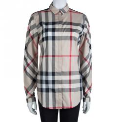 Pre Owned Burberry Brit Beige Novacheck Button Down Long Sleeve Cotton Shirt M