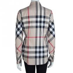 Pre Owned Burberry Brit Beige Novacheck Button Down Long Sleeve Cotton Shirt M
