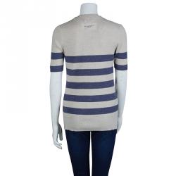 Pre Owned Burberry Brit Beige and Blue Striped Short Sleeve Sweater S