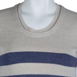 Pre Owned Burberry Brit Beige and Blue Striped Short Sleeve Sweater S