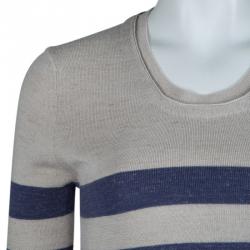 Pre Owned Burberry Brit Beige and Blue Striped Short Sleeve Sweater S