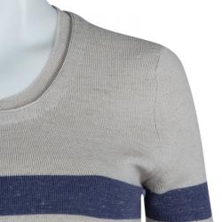 Pre Owned Burberry Brit Beige and Blue Striped Short Sleeve Sweater S
