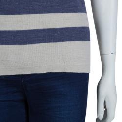 Pre Owned Burberry Brit Beige and Blue Striped Short Sleeve Sweater S