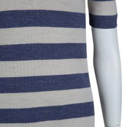 Pre Owned Burberry Brit Beige and Blue Striped Short Sleeve Sweater S