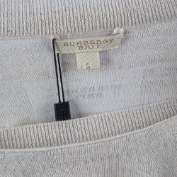 Pre Owned Burberry Brit Beige and Blue Striped Short Sleeve Sweater S