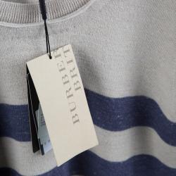 Pre Owned Burberry Brit Beige and Blue Striped Short Sleeve Sweater S