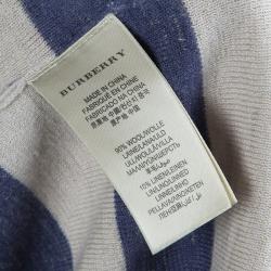 Pre Owned Burberry Brit Beige and Blue Striped Short Sleeve Sweater S