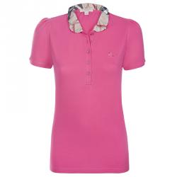 Pre Owned Burberry Brit Crimson Pink Novacheck Collar Polo Shirt L