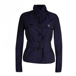 Pre Owned Burberry Purple Dual Tone Gathered Collar Detail Jacket M