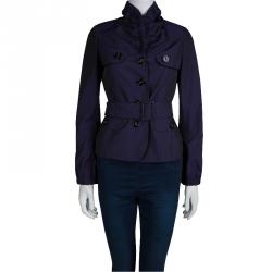 Pre Owned Burberry Purple Dual Tone Gathered Collar Detail Jacket M