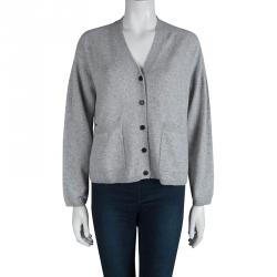 Pre Owned كارديغان بربري بأزرار أمامية كشمير رصاصي فاتح XL
