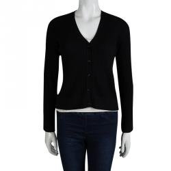 Pre Owned Burberry London Black Rib Knit Button Front Cardigan XL