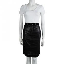 Pre Owned Burberry Brit Black Lamb Leather Pencil Skirt S