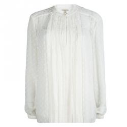 Pre Owned Burberry Brit Off White Silk Clip Dot Pleat Detail Blouse XL