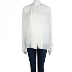 Pre Owned Burberry Brit Off White Silk Clip Dot Pleat Detail Blouse XL