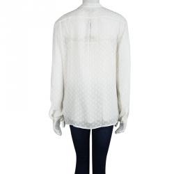 Pre Owned Burberry Brit Off White Silk Clip Dot Pleat Detail Blouse XL