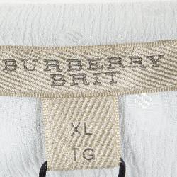 Pre Owned Burberry Brit Off White Silk Clip Dot Pleat Detail Blouse XL