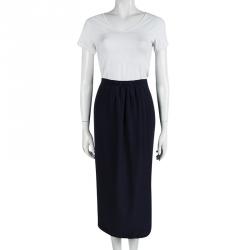 Pre Owned Burberry London Navy Blue Silk Pleat Detail Skirt L