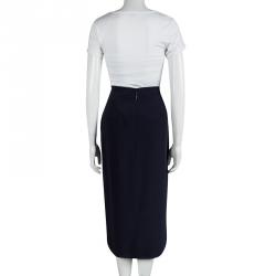 Pre Owned Burberry London Navy Blue Silk Pleat Detail Skirt L