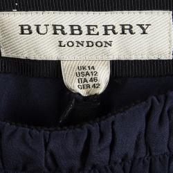 Pre Owned Burberry London Navy Blue Silk Pleat Detail Skirt L