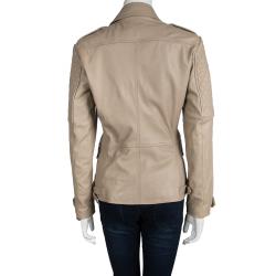 Pre Owned Burberry Brit Beige Lamb Leather Quilted Remmington Biker Jacket M