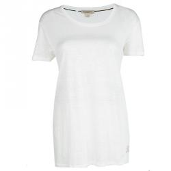 مملوكة مسبقًا Burberry Brit White Linen Slub Jersey Short Sleeve T-Shirt L