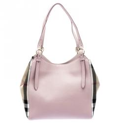 Pre Owned حقيبة يد بربري كينتربري صغيرة جلد ديربي كاروهات هاوس أرجوانية فاتحة