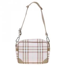 Burberry Pink/Grey House Check Coated Canvas Messenger Bag