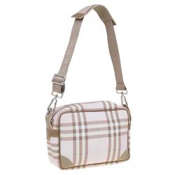 Burberry Pink/Grey House Check Coated Canvas Messenger Bag