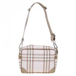 Burberry Pink/Grey House Check Coated Canvas Messenger Bag