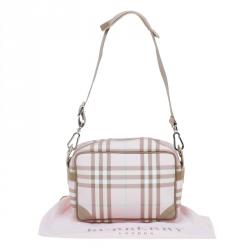Burberry Pink/Grey House Check Coated Canvas Messenger Bag
