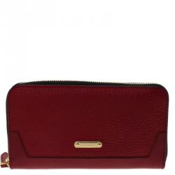 Pre Owned Burberry Red Leather Ziggy Wallet