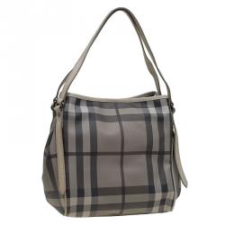 Pre Owned Burberry Grey Smoked Check Coated Canvas Small Canterbury Tote