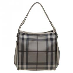 Pre Owned Burberry Grey Smoked Check Coated Canvas Small Canterbury Tote