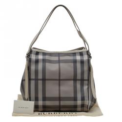 Pre Owned Burberry Grey Smoked Check Coated Canvas Small Canterbury Tote