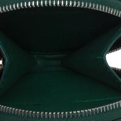 Pre Owned Burberry Forest Green Check Embossed Leather Round Coin Purse