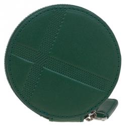 Pre Owned Burberry Forest Green Check Embossed Leather Round Coin Purse