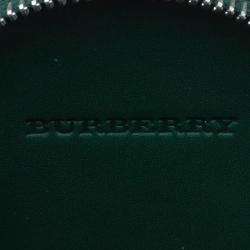 Pre Owned Burberry Forest Green Check Embossed Leather Round Coin Purse