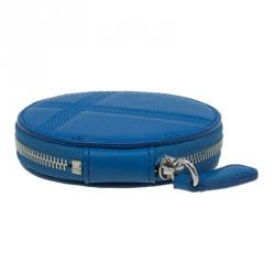 Pre Owned Burberry Blue Check Embossed Leather Round Coin Purse