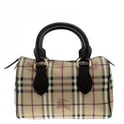 BURBERRY Haymarket Check Small Chester Bowling Bag Chocolate 138078
