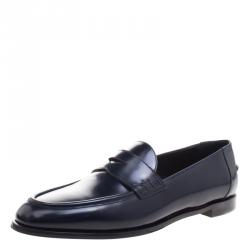 Pre Owned Burberry Oxford Blue Leather Oban Penny Loafers Size 38