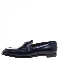 Pre Owned Burberry Oxford Blue Leather Oban Penny Loafers Size 38