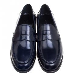 Pre Owned Burberry Oxford Blue Leather Oban Penny Loafers Size 38